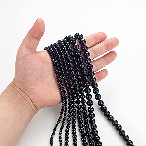 Image of 100Pcs Natural Stone Beads 8mm Black Oynx Round Gemstone Loose Beads with Elastic Bracelet String for Bracelets Necklace Jewelry Making