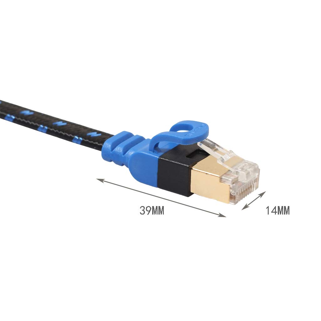Kglsfjop CAT7-2 Gold-Plated CAT7 Flat Ethernet 10 Gigabit Two-Color Braided Network LAN Cable for Modem Router LAN Network, with Shielded RJ45 Connectors, Length: 2m