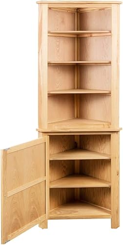 Miniatura 12 de Armario esquinero alto de madera maciza, armario de baño esquinero con puertas y estantes, gabinete de almacenamiento esquinero independiente,