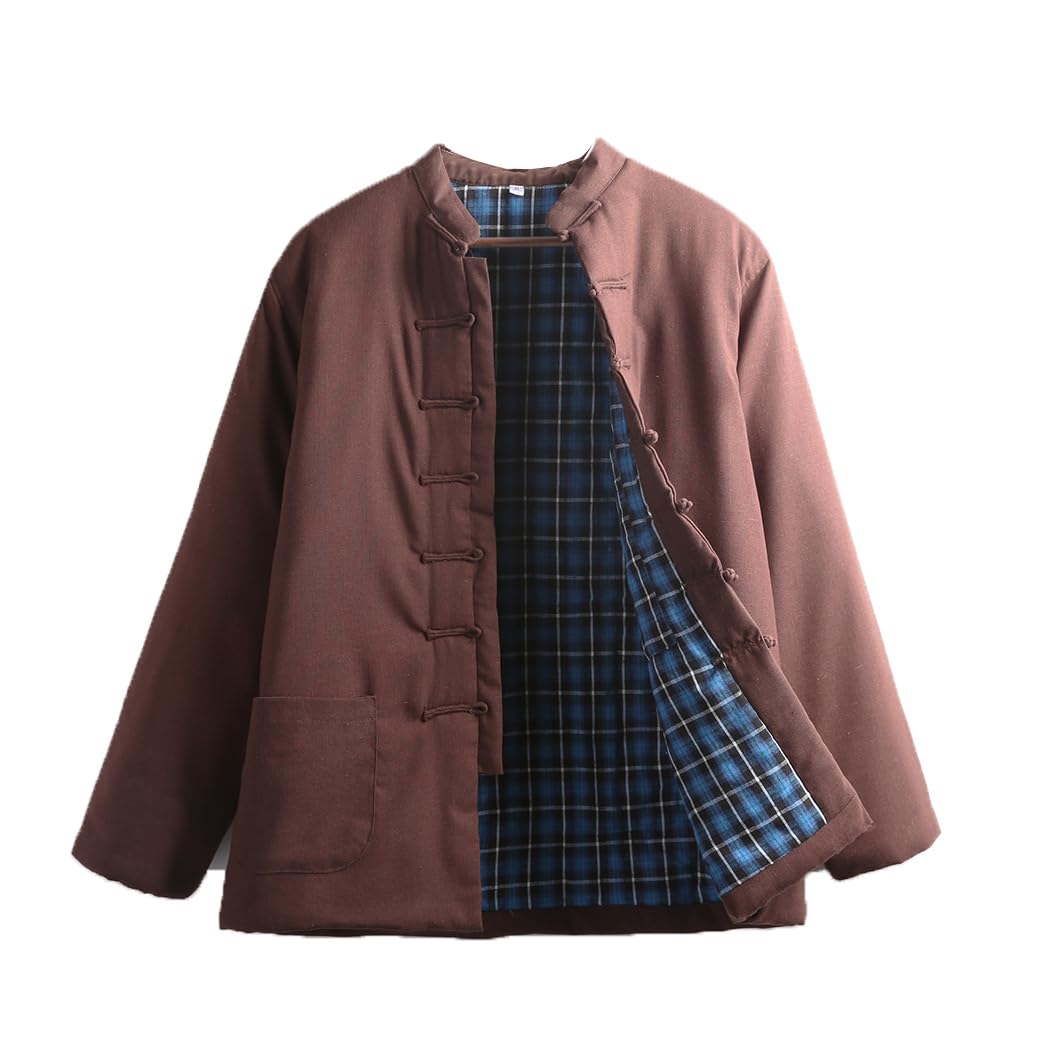 Winter Tang Suit Jackets Cotton Padded Coats Men Thick Warm Tai Chi Uniform Long Sleeve Chinese Traditional Clothes Tops, Jacket Kung Fu Clothing Shirt brown-3XL