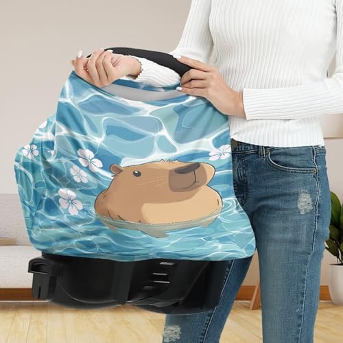 Image of Capybara Baby Car Seat Cover for Travel - Breathable and Lightweight - Infant Car Seat Cover for Sun, Soft Nursing Cover Up for Breastfeeding