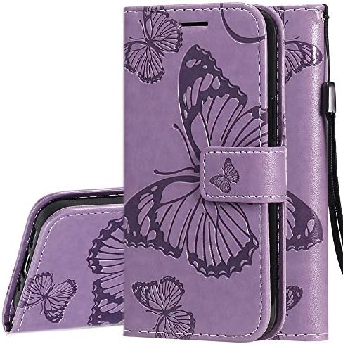COTDINFORCA Moto E 2020 Case Flip PU Leather Moto E 2020 Wallet Case Shockproof Butterfly Embossing Holder Magnetic Closure Phone Case for Motorola Moto E 2020. Butterfly Purple KT