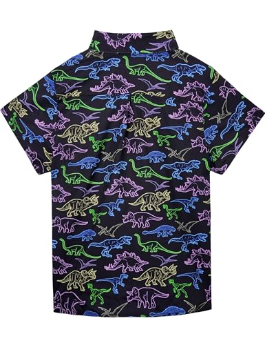 Image of Boys Hawaiian Shirt Kids Button Down Aloha Beach Hawaii Tops 5-14Y | Quick Dry, Breathable, Cooling & Lightweight, For Summer Vacation Holiday, Fourth of July, Youth, Teen, Shark, Dinosaur