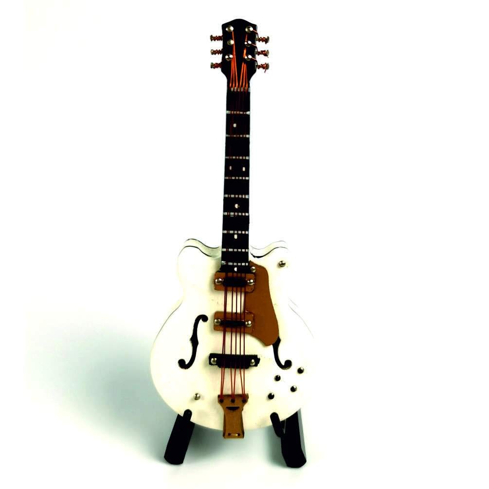 ALANO Mini Guitarra Eléctrica Blanca Modelo Guitarra De Madera 10cm Miniatura Árbol De Navidad Colgante Decoración Instrumento Musical Copia Regalo Con Estuche De Cuero Adorno De Navidad Decoración