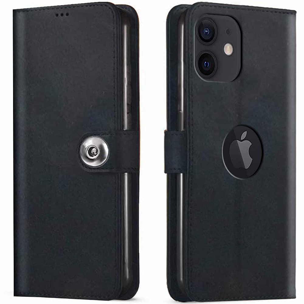 TheGiftKart Genuine Leather Finish Flip Cover for Apple iPhone 12 Mini | Inside Pockets & Inbuilt Stand | Wallet Style Back Case | Designer Button Magnet Closure (Black) (B08ZHQNGC1) Amazon Price History, Amazon Price Tracker