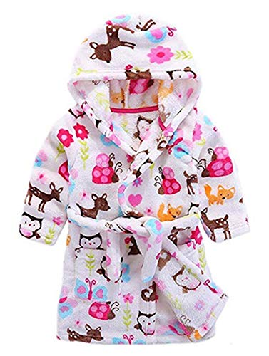 Boys & Girls Bathrobes,Toddler Kids Hooded Robe,Plush Soft Coral Fleece Bathrobe Robes Pajamas Sleepwear for Girls Boys(2T(Fit Height 31.5
