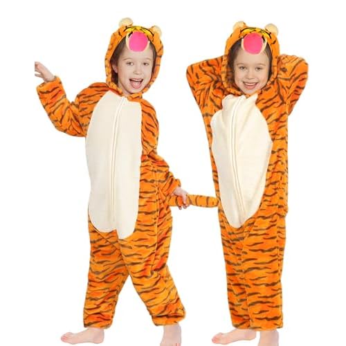 GEEKEO Onesies Pijama de Animal para Niños, Pijama de Tigre Suave Unisexo Animales Traje de Dormir Cosplay Disfraz Onesie Pijamas para Niños y Niñas Halloween Navidad Carnaval
