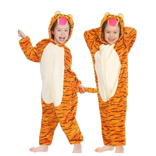 GEEKEO Onesies Pijama de Animal para Niños, Pijama de Tigre Suave Unisexo Animales Traje de Dormir Cosplay Disfraz Onesie Pijamas para Niños y Niñas Halloween Navidad Carnaval