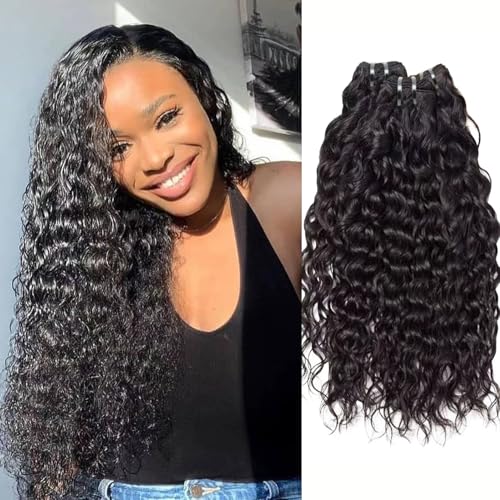 Water Wave Human Hair Bundles 18 20 22 Inch 12A Wet and Wavy Bundles Human Hair 100% Unprocessed Brazilian Virgin Hair Water Wave Curly Weave Extensions Natural Black