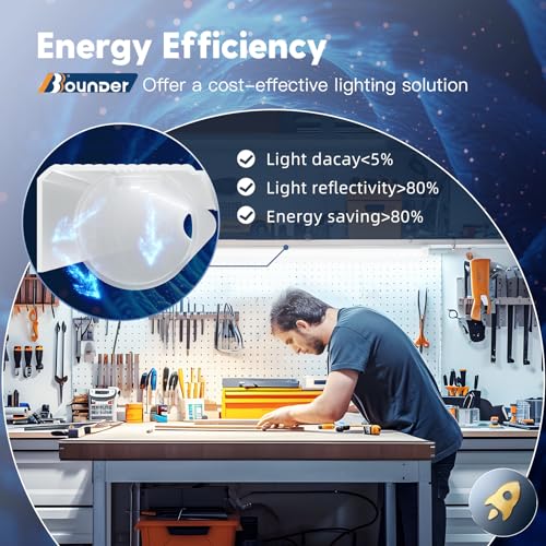 Image of BBOUNDER 12 Pack Linkable LED Shop Light with Reflector, Super Bright 6500K Cool Daylight, 4400 LM, 4 FT, 48 Inch Integrated Fixture for Garage, 40W Equivalent 250W, Surface & Suspension Mount, White