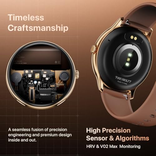 Image of Fire-Boltt Phoenix Pro Round Smart Watch 1.39″ HD Display with Bluetooth Calling, AI Voice Assistant, SpO2 & Heart Rate Monitor, 120+ Sports Modes, Smartwatch for Men & Women - Mocha Mousee