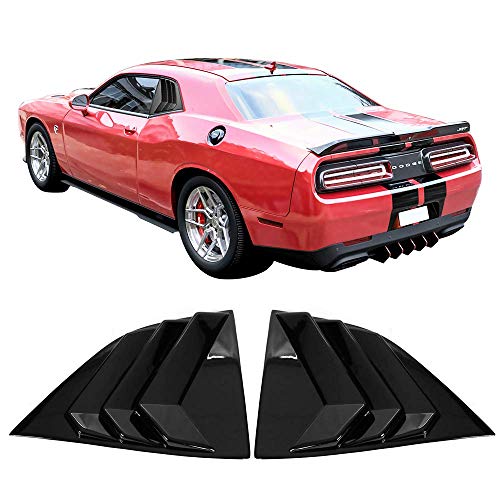 Ikon Motorsports, Side Window Louver Compatible With 2008-2023 Dodge Challenger, Gloss Black Sun Shade Cover Windshield Scoop Pair, 2009 2010 2011 2012 2013 2014 2015 2016 2017 2018 2019 2020 #TOP1