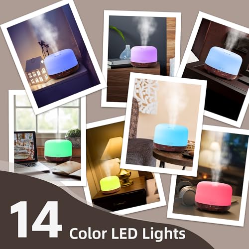 Image of ASAKUKI Essential Oil Diffuser for Home, 500ML Aromatherapy Humidifier | with Remote Control, 7 Color LED Lights, Quiet Cool Mist Diffuser for Bedroom, Living Room, Office (Reddish-Brown)