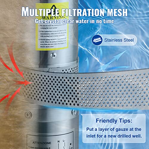 vevor deep well submersible pump 1hp 115v60hz 37gpm flow 207ft head with 33ft electric cord 434 stainless steel water pump for industrial irrigationamphome use ip68 waterproof grade