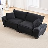 ECLIVON Sofá de 2 plazas para Salón, Sofás y Divaanes con Respaldo y Almohada, Sofá Doble con Reposabrazos y 2 Cómodos Cojines, Moderno Sofá Tapizado para Dormitorio, Terciopelo (Negro)