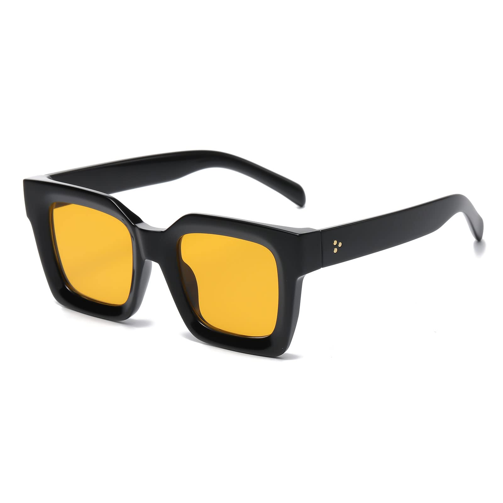 YAMEIZE Vintage Dickes Rechteck Chunky Sonnenbrille - für Damen Herren Retro Quadratisch Thick Rahmen Schwarz Shade Eyewear Fahren