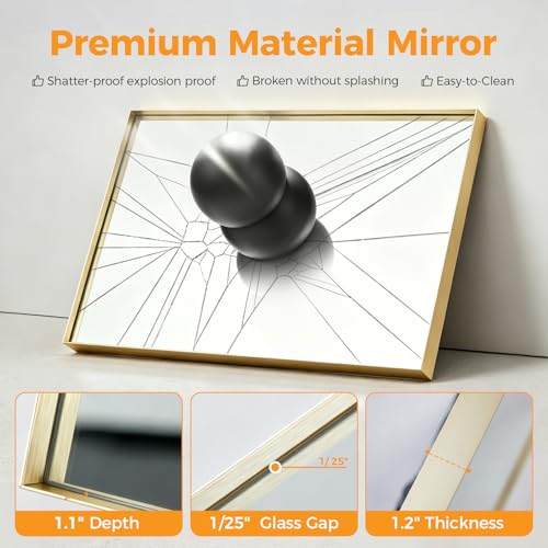 Image of Sweetcrispy Bathroom Mirrors for Over Sink, 24 inch x 36 inch Rectangle Wall Mount Mirror with Metal Frame, Modern Vanity Mirror with Tempered Glass, for Home Decor, Anti-Rust, Gold