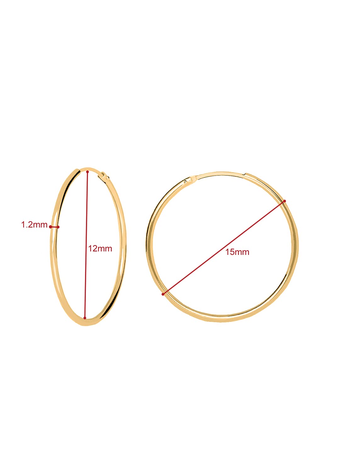 My Gold Damen Mädchen Creolen Ohrringe Echtes Gelbgold 333 ODER 585 Gold (8/14 Karat) Ø 15mm Goldohrringe Leyla