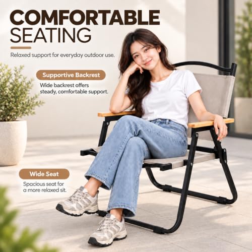 Image of STAR WORK Alloy Steel Portable Foldable Chair Outdoor Furniture Compact Chair Aluminum With Armrests For Travel Camping, Fishing Picnic,Ultralight Low Beach Concert Camping Folding Chair Khakhi, Small
