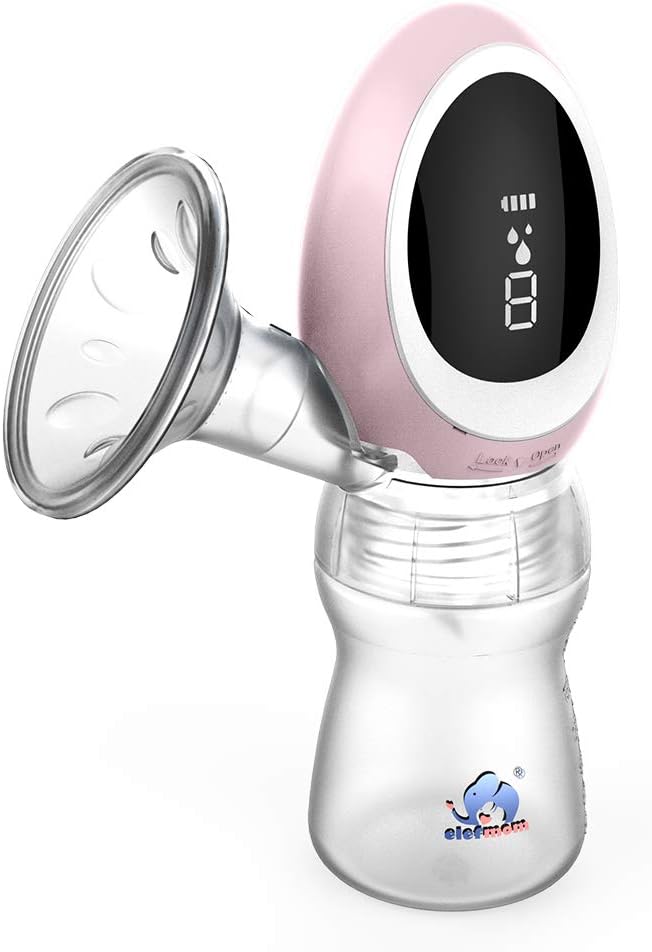 Electric Breast Pump, Elefmom Portable Breast Pump with USB Rechargeable Battery Milk Pump with Led Display Quiet Travel Friendly Pink