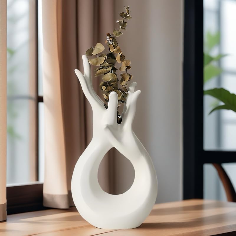 White Vase for Home Decor - Hand Shaped Modern Flower Vases Minimalist Modern Vase Abstract Finger Ceramic Vases for Entryway, Dining Table Centerpiece, and Ideal Gift - Image 6