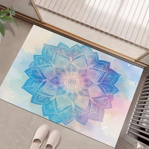 Tapis d'entrée fleurs ethniques avec microfibres douces premium