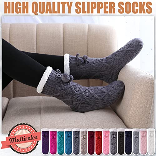Yebing Womens Non Slip Slipper Socks Winter Warm Soft Cozy Fuzzy Fleece-lined Grippers Home Socks4