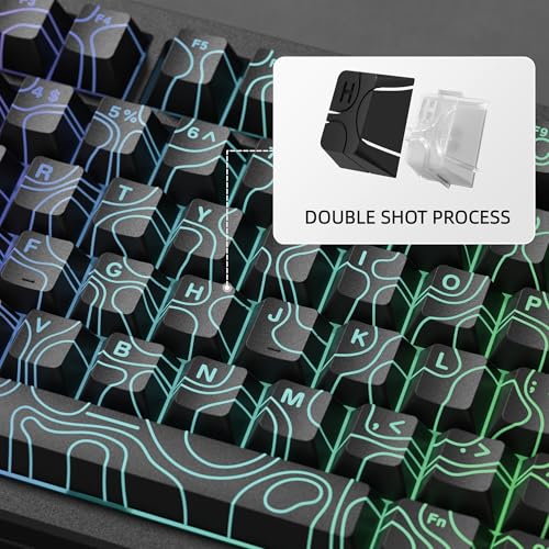 Image of dagaladoo Double Shot PBT keycaps 118 Keys Set Black Topographic Shine Through Custom keycaps Cherry Profile Custom Keyboard Key caps for 60 /65 /75 /TKL /96 /100% US Layout Mechanical Keyboard