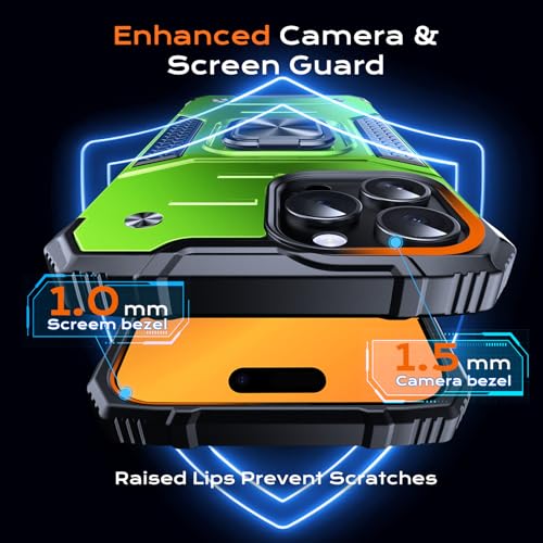 Image of Anqrp Heavy Duty Case for iPhone 15 Pro Case with Enhanced Ring Holder Grip Stand, Military Grade Shockproof Rugged Drop Protective Silicone Hard Slim iPhone 15 Pro Phone Case Cover,Spring Grass