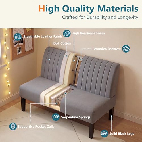 Image of Grey Velvet Armless Loveseat with USB, Small Cozy Couch for Living Room | Mini Sofa and Love Seat, Comfy Velvet Couch with Armless Design and USB Port, Bedroom Apartment Office Dorm, Grey
