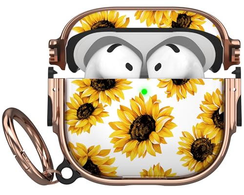 Image of Maxjoy for AirPods 4 Case with Lock, Flower AirPods 4 Case Lock Protective Hard Cute AirPod 4 Generation Cover for Women Girly with Keychain Clip for AirPod 4th Generation Cover 2024, Sunflower