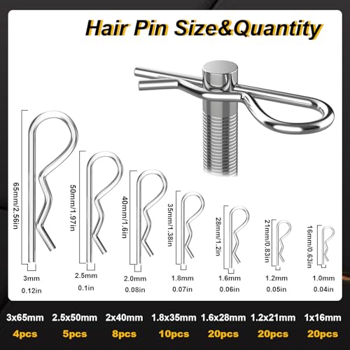 Seept CA-SM-24-3 200 Pcs Cotter Pins 13-Values Cotter Pin Assortment Kit 304 Stainless Steel Cotter Pins Hitch Pin Clip Tractor Cotter Pin Used thumb #2