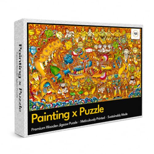 Image of Vishnu's Abode(वैकुण्ठ), 750 Pieces Premium Wooden Jigsaw Puzzle for Adults and Kids 12+ Years | Kerala Mural Art Gift Indian Artwork Puzzle | Gifts for Adults Teenagers