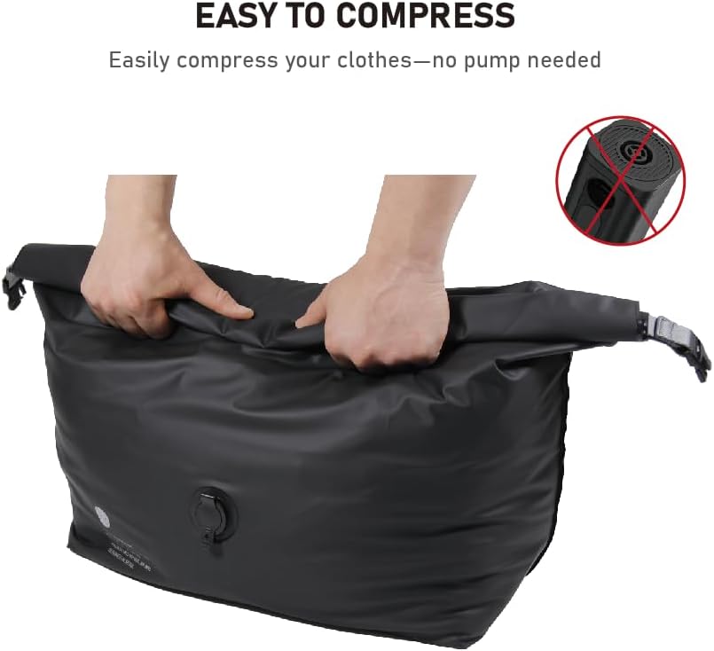 Miniatura 4 de Bolsas de compresión al vacío para viajes, bolsas de vacío reutilizables sin bomba de 40 L, bolsa de lavandería impermeable para mochila y maleta,