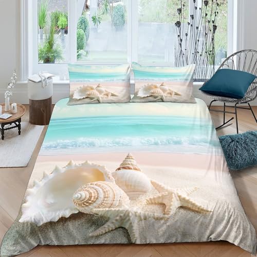 coastal seaside decor Funda de Edredón de poliéster Juego de 3 Piezas Diseño 3D con Cremallera coastal seaside decor Funda Edredon incluye Fundas de Almohada Lavables Suave for jóvenes （140x200cm）