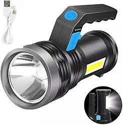 Lanterna LED Holofote Longo Alcance Recarregavel Super Potente Farolete USB com COB Resistente à Água para Pesca Sitio Fazenda Segurança Vigia Acampamento