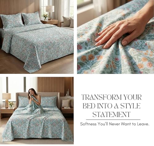 Image of VAS COLLECTIONS Kingston Collection King Size Bedsheet Set 3 Pcs | Soft Luxury Bedsheet with 2 Pillow Covers | Breathable & Shrinkage Resistant | 108x108 Inches (274x274 cm) (Aqua, Pink)