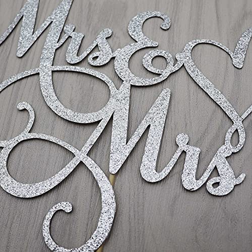 Mrs And Mrs Cake Topper,Wedding And Anniversary Cake Topper,Gay And Lesbian, Lgbt Marriage Union,Love Is Love (Double Sided Silver Glitter) #TOP1