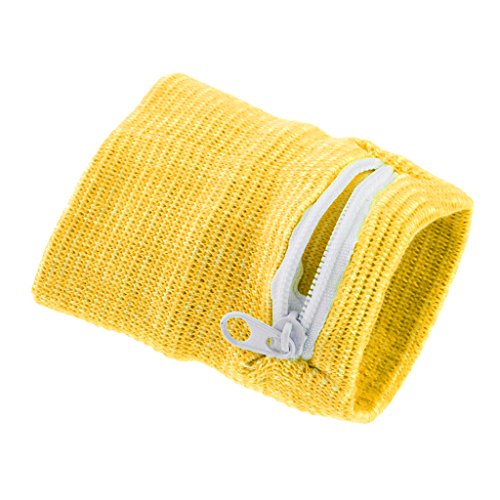 LEIPUPA Unissex Esportes Basquete Ciclismo Corrida Pulseira Zipper Pocket Sweatband - Amarelo