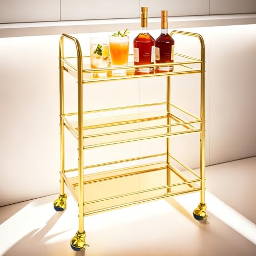 susunnus 3-Tier Gold Stainless Steel Bar Cart with Lockable Wheels,Home bar by susunnus - Used condition - US$71.99