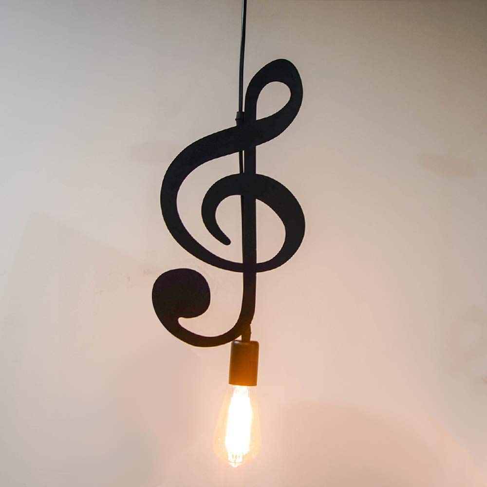 Lampada A Sospensione A Nota Musicale In Ferro Battuto - Lampadario Per Loft, Bar, Studio, Nero, Attacco E27 - 2