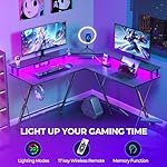 SEVEN WARRIOR L Shaped Gaming Desk with LED Lights & Power Outlets, 50.4” Computer Desk with Monitor Stand, Corner Desk with Carbon Fiber Surface, Gaming Table with Hooks, Black - Image 4