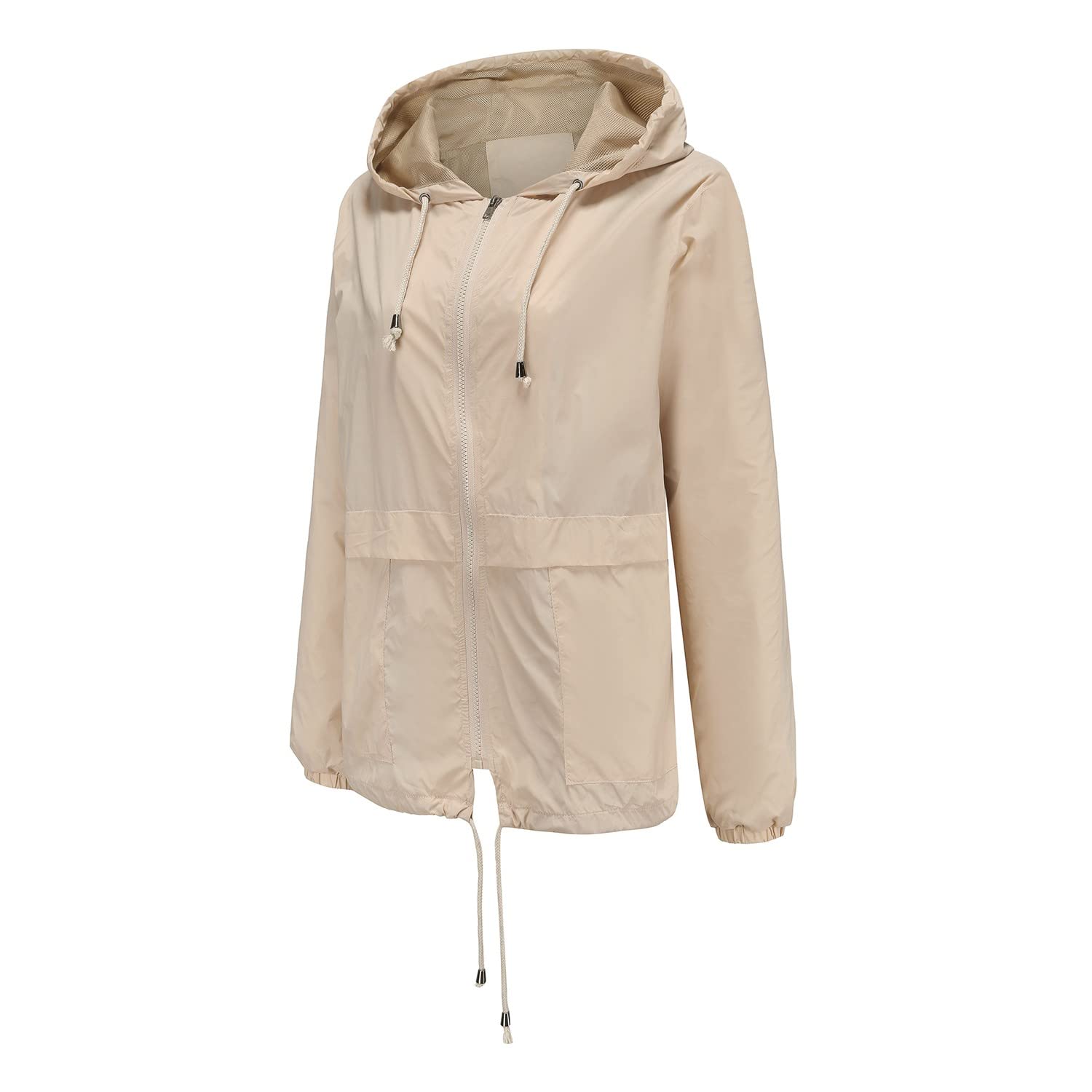 Mujeres Sólido Manga Larga Bolsillo Outwear Suelto Impermeable Malla Forro Empalme Cortavientos Abrigo Abrigos Chaqueta Fina Mujer Chubasquero Ultraligera Traje De Lluvia Con Capucha