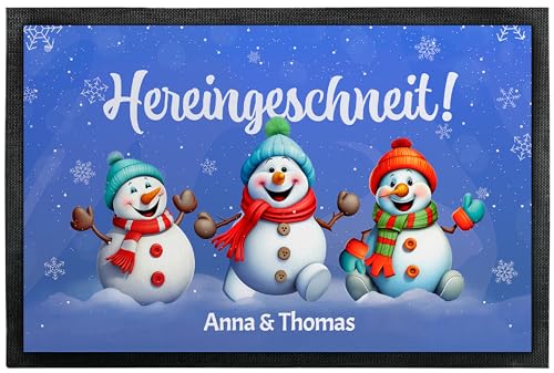 True Statements Lustige Weihnachts-Fußmatte personalisiert mit Wunschtext „Hereingeschneit!“...