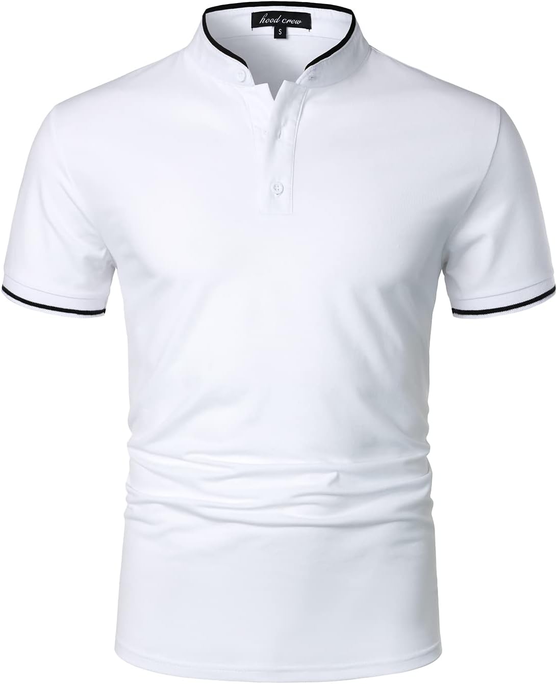 HOOD CREW Mans Fashion Short Sleeve Polo Shirts Summer Casual Band Collar Tops Shirt - Image 3