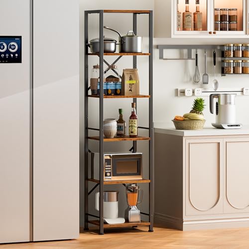 Furologee 6 Tier Tall Bookshelf, Industrial Narrow Bookcase, Display Standing Shelf Units, Metal And Wood Storage Rack Organizer For Living Room thumb #7