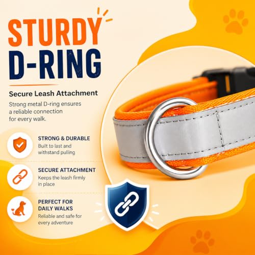 Image of Reflective Dog Collar, Quick Release Buckle, Adjustable Size | for 14-23 Kilograms Dogs (M, Orange)