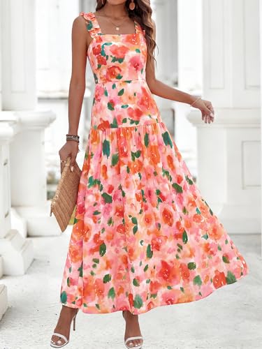 Image of BTFBM Dresses for Women Summer 2026 Formal Sleeveless Smocked Floral Long Wedding Guest Dress Party Spring