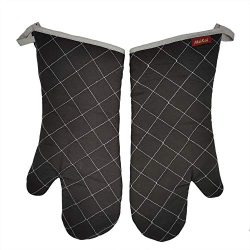 MeiKai Oven Mitts 1 Pair Extra Long 16" Quilted Cotton Silver Fabric Lining