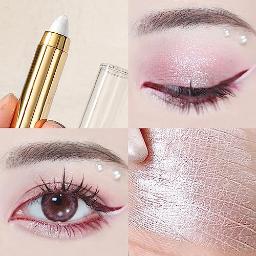 Fanxiton Shimmer Cream Glitter Eyeshadow Stick Eyeshadow Pencil Crayon Pro Waterproof & Long Lasting Eyeshadow With Brush Sets （White） #TOP4